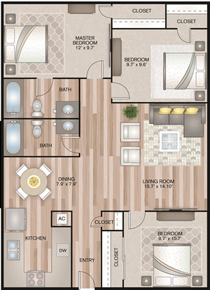 3 Bedroom / 1 Bath - 1,028 Sq. Ft.*